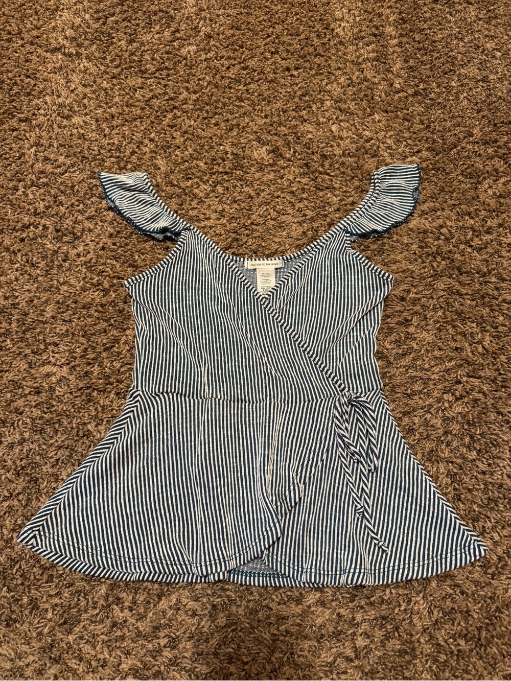 Caution To The Wind Blue & White Striped Crossover Top